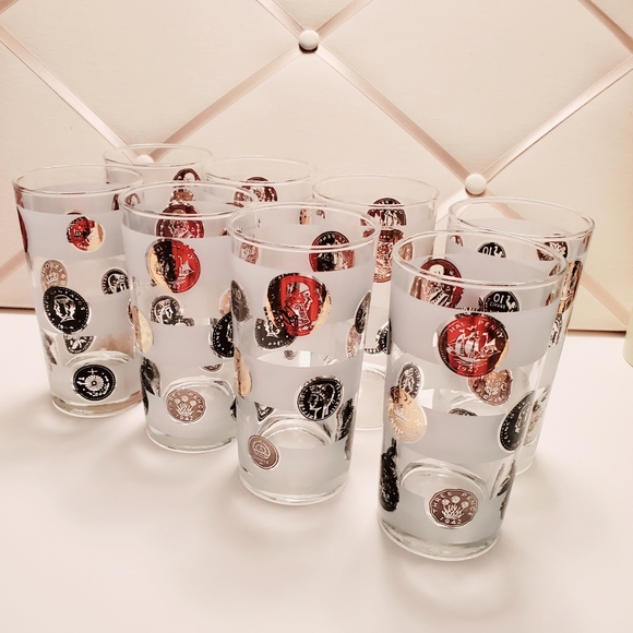 Libby Other - Vintage Libbey Frosted Black & Gold Coin Glasses